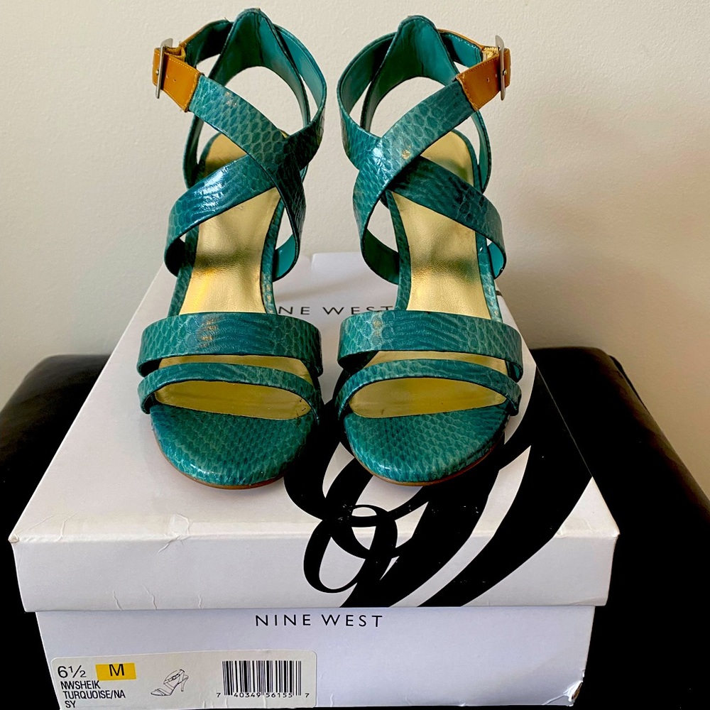 Nine West Sheik Turquoise/Natural Sandal - Size 6.5M